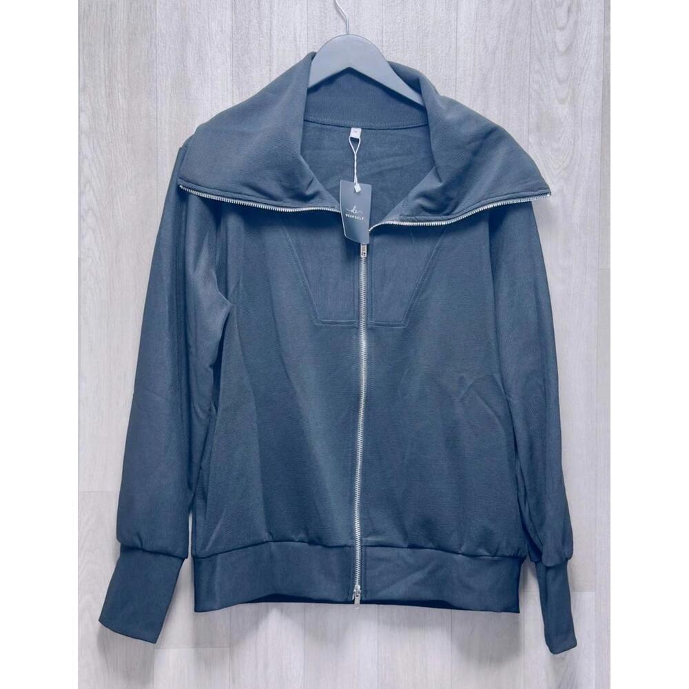 Deep Self Black Oversized Collared Zip Up Sweatshirt Women Size Medium